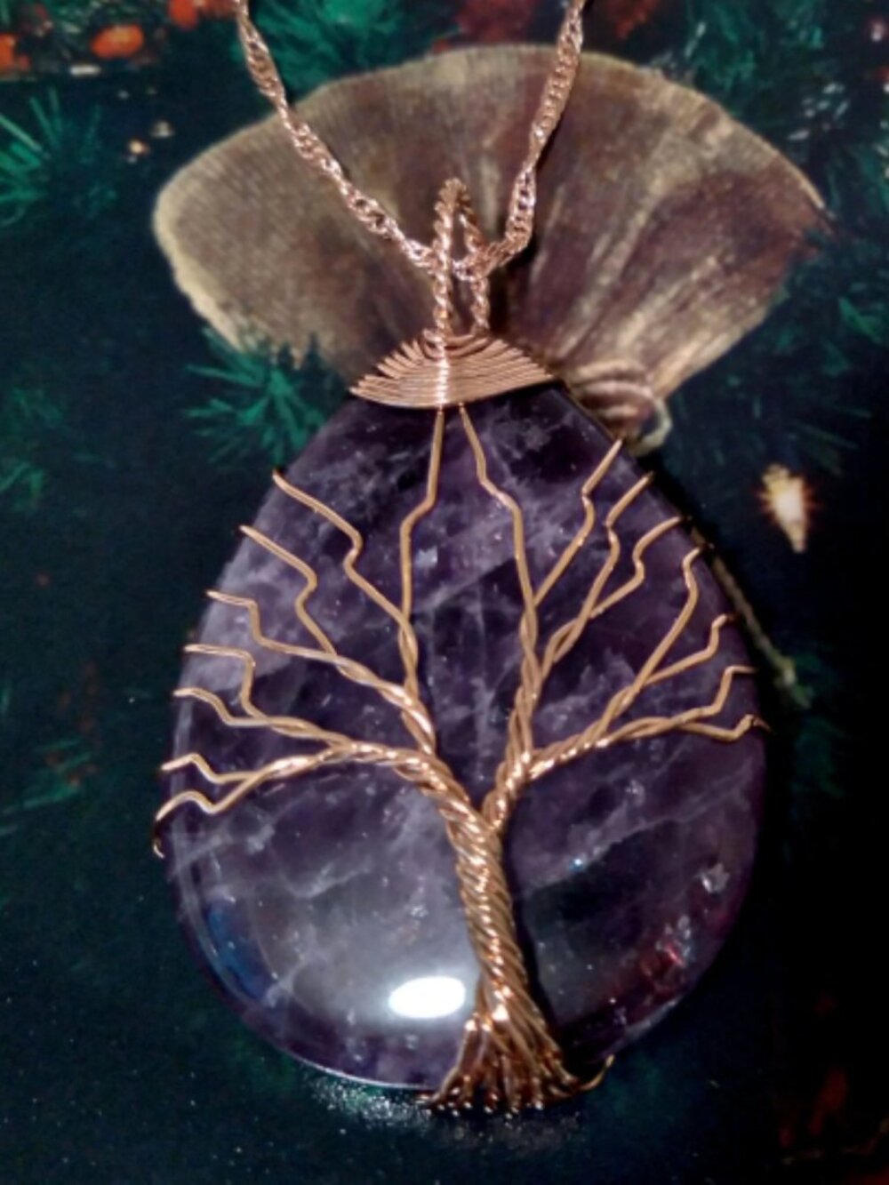 Handcrafted Teardrop Amethyst Tree of Life Wire Wrapped Pendant Necklace